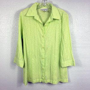 Sag Harbor Women's Mint Green Button Down 3/4 Sleeve Large Shirt Top Blouse